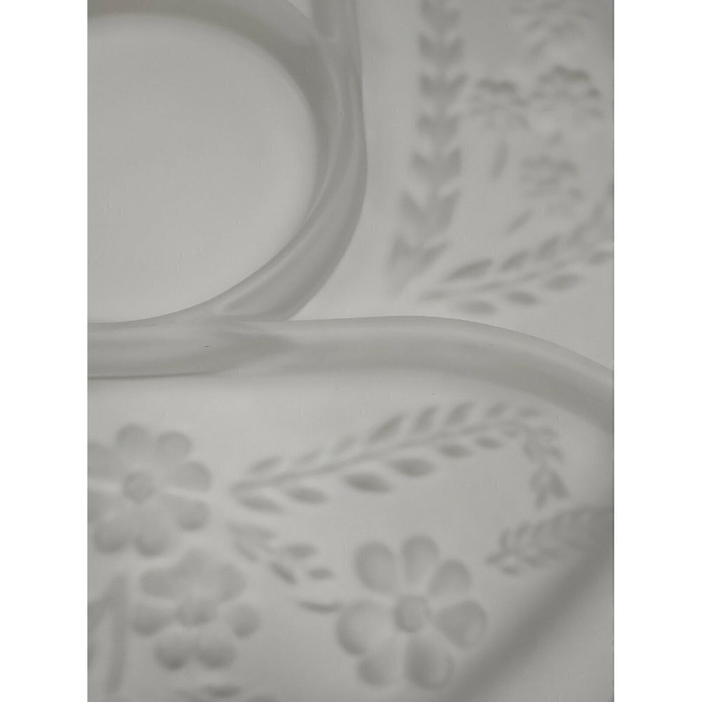 Vintage Large Frosted Glass Carved Flowers & Leaves 4 Slots Tray Serving Platter - Picture 4 of 9